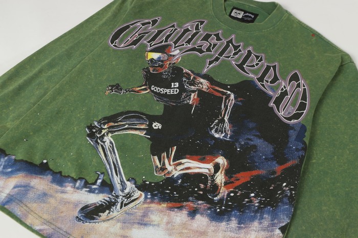 Skeleton Skate Print Washed Versiion Long Sleeve T-Shirt 2 colors 28691920
