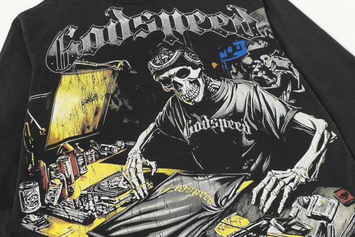 Skeleton Screen-Printed Clothing Washed Version Long Sleeve T-Shirt 2 colors 28691923