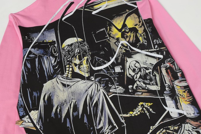 Skeleton Screen-Printed Clothing Washed Version Long Sleeve T-Shirt 2 colors 28691923