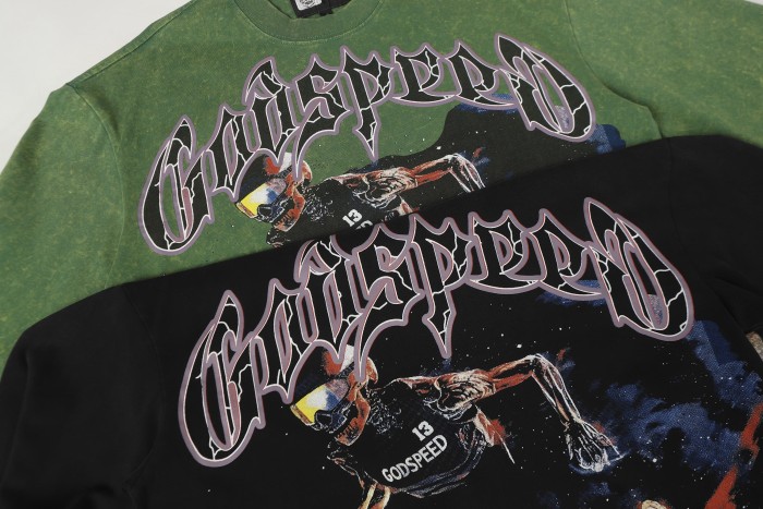 Skeleton Skate Print Washed Versiion Long Sleeve T-Shirt 2 colors 28691920