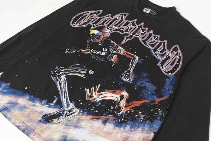 Skeleton Skate Print Washed Versiion Long Sleeve T-Shirt 2 colors 28691920