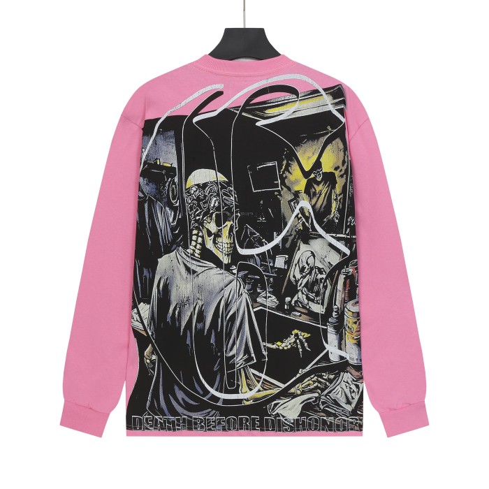 Skeleton Screen-Printed Clothing Washed Version Long Sleeve T-Shirt 2 colors 28691923