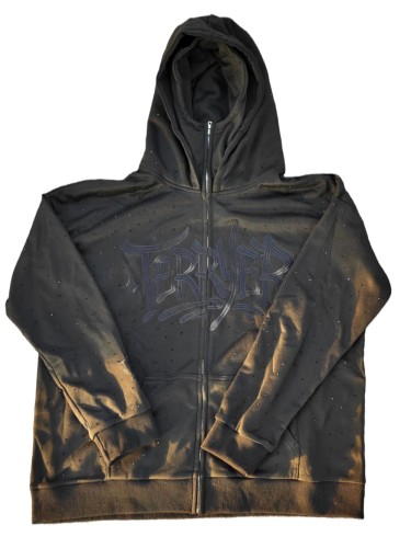 Embroidered Letter Rhinestone Zipper Hoodie balaclava 28693333