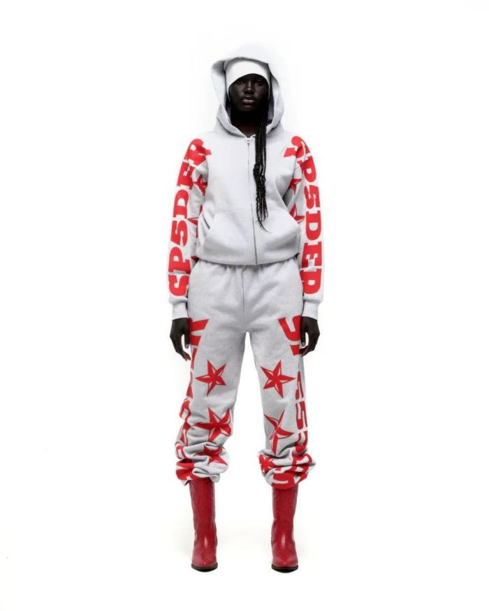[Big & Tall for weights up to 220 lbs]1:1 quality version Red Letter Print Zipper Hoodie & Pants Set 28692870