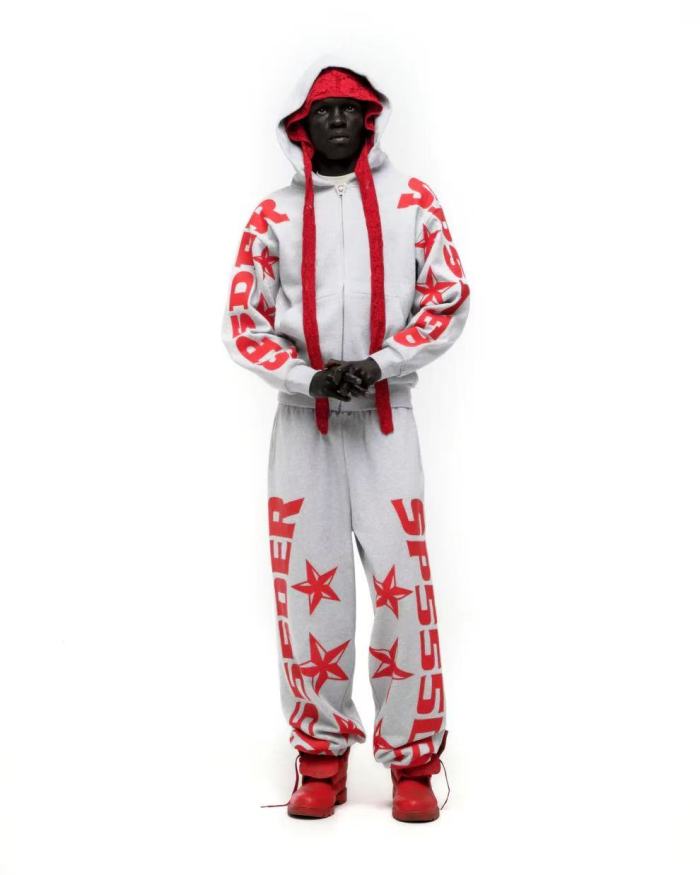 [Big & Tall for weights up to 220 lbs]1:1 quality version Red Letter Print Zipper Hoodie & Pants Set 28692870