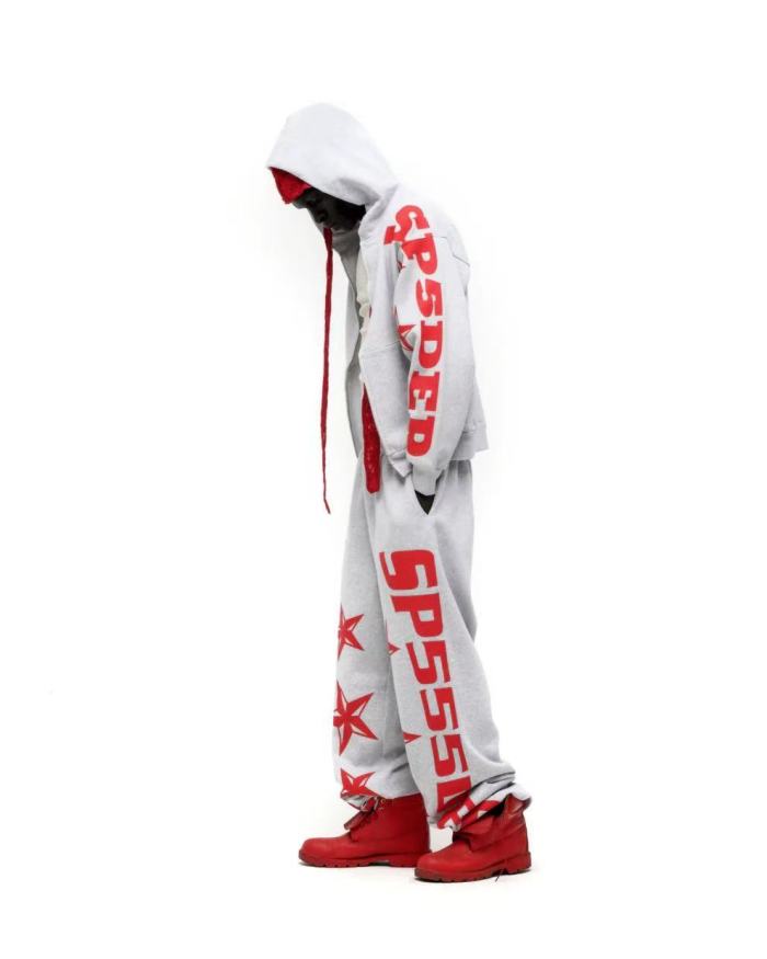 [Big & Tall for weights up to 220 lbs]1:1 quality version Red Letter Print Zipper Hoodie & Pants Set 28692870