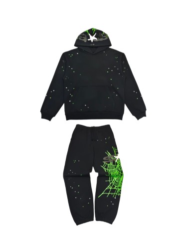 [Buy One Get One Free] 1:1 quality version Green Spider Web Printed Hoodie & Pants Set 28692914