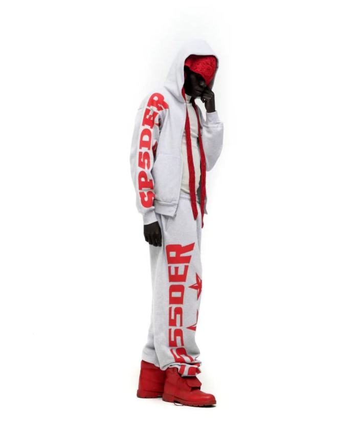 [Big & Tall for weights up to 220 lbs]1:1 quality version Red Letter Print Zipper Hoodie & Pants Set 28692870