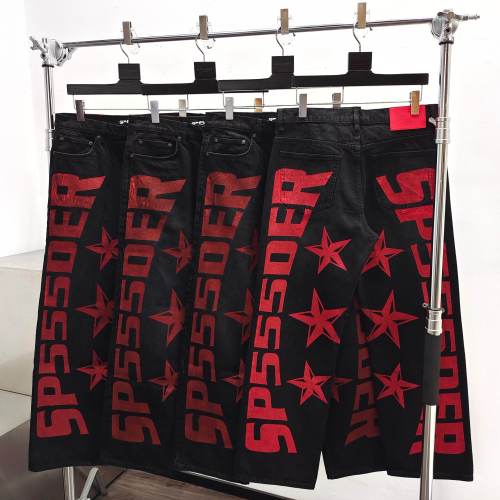 [Big & Tall for weights up to 220 lbs]1:1 quality version Red Letter Print Washed Distressed Jeans 28694085