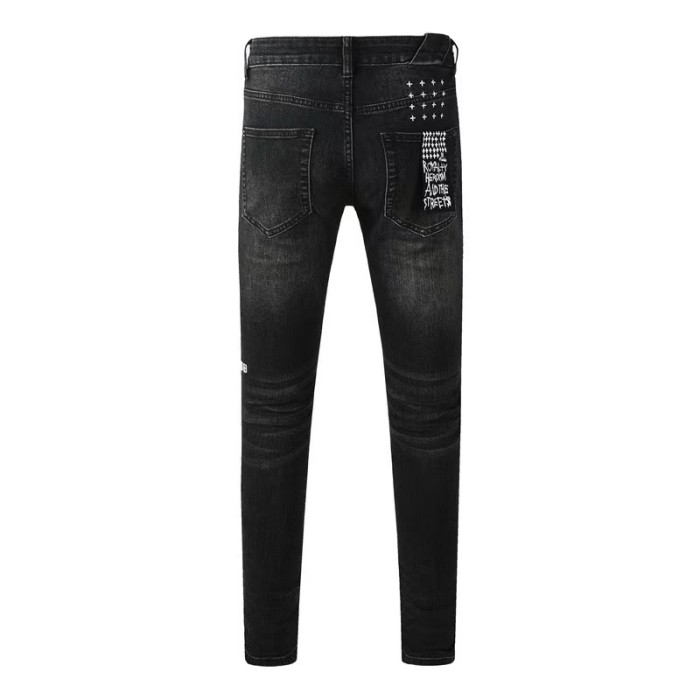 1:1 quality version Hollowed-out embroidered logo ripped jeans 28694083