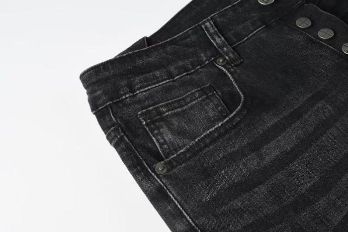 1:1 quality version Hollowed-out embroidered logo ripped jeans 28694083