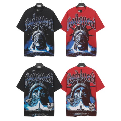 [Buy Two Get One Free]Masked Statue of Liberty Print Washed Version Tee 3 colors 28694019