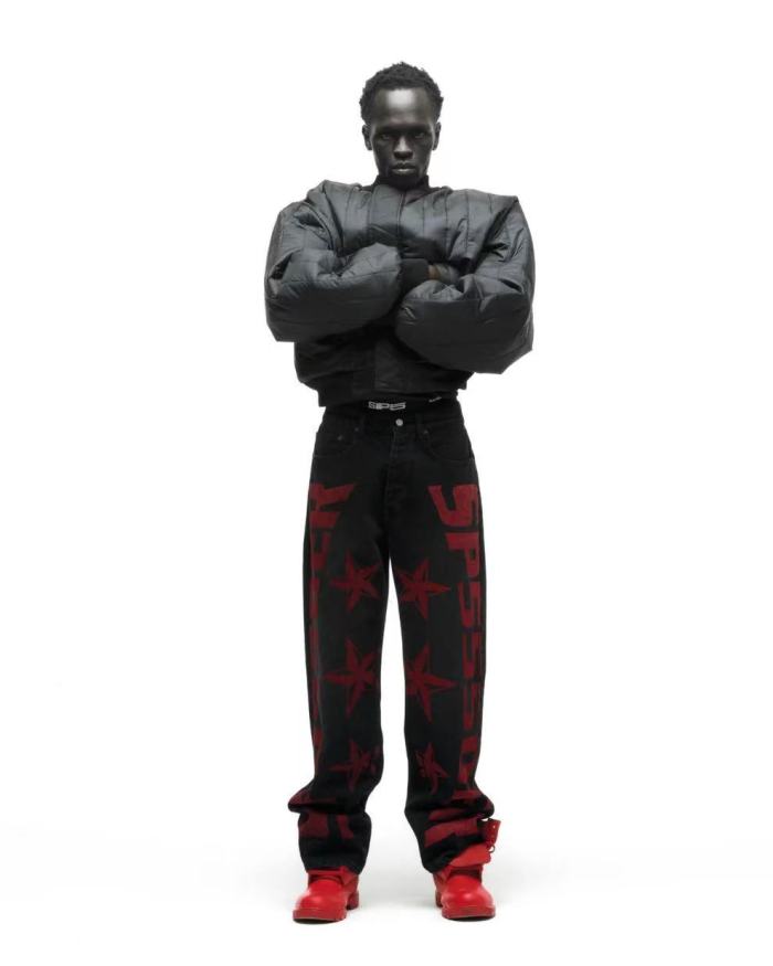 [Big & Tall for weights up to 220 lbs]1:1 quality version Red Letter Print Washed Distressed Jeans 28694085
