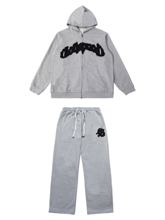 Beaded Embroidered Letter Hoodie & Pants Set 2 colors 28693925