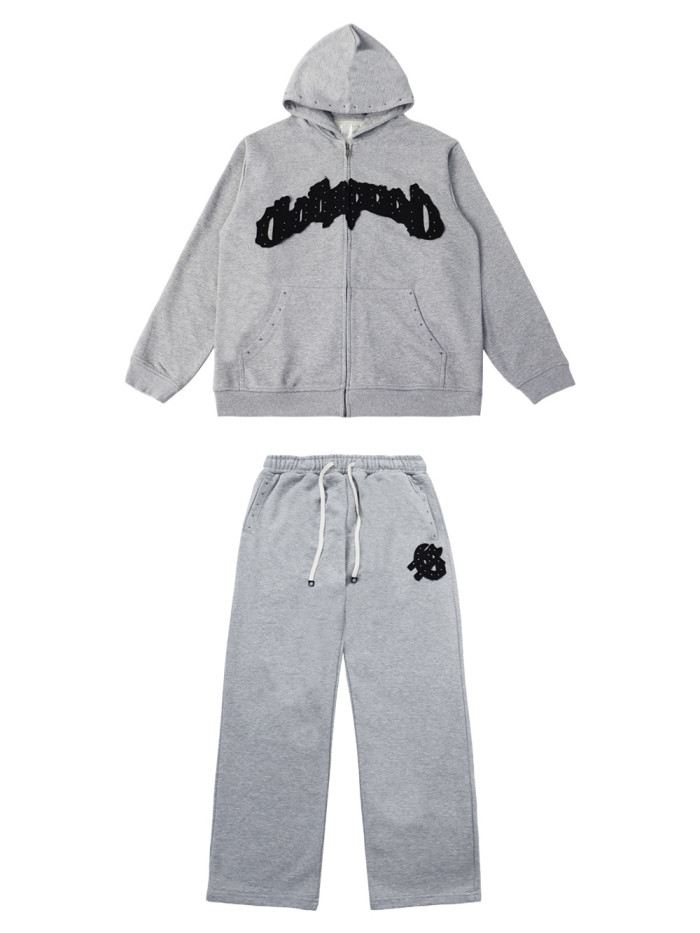 Beaded Embroidered Letter Hoodie & Pants Set 2 colors 28693925