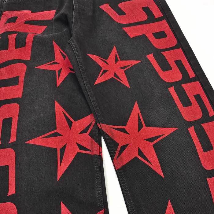 [Big & Tall for weights up to 220 lbs]1:1 quality version Red Letter Print Washed Distressed Jeans 28694085