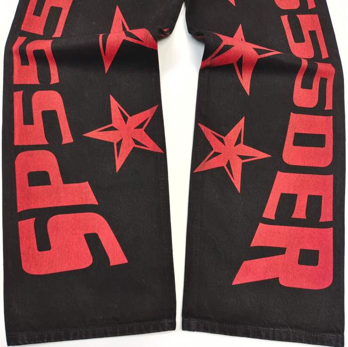 [Big & Tall for weights up to 220 lbs]1:1 quality version Red Letter Print Washed Distressed Jeans 28694085