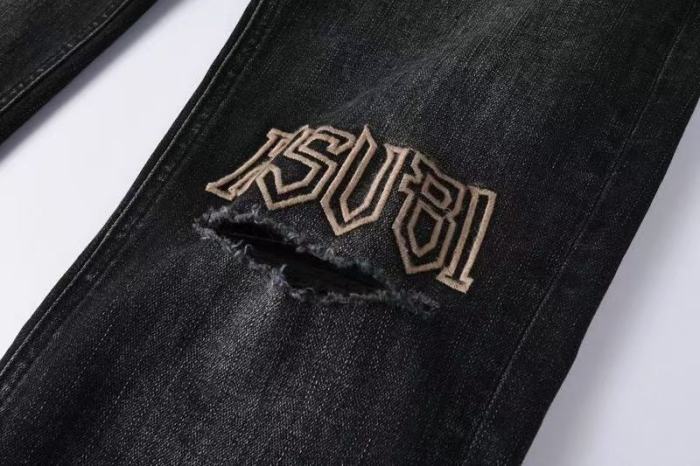 1:1 quality version Hollowed-out embroidered logo ripped jeans 28694083