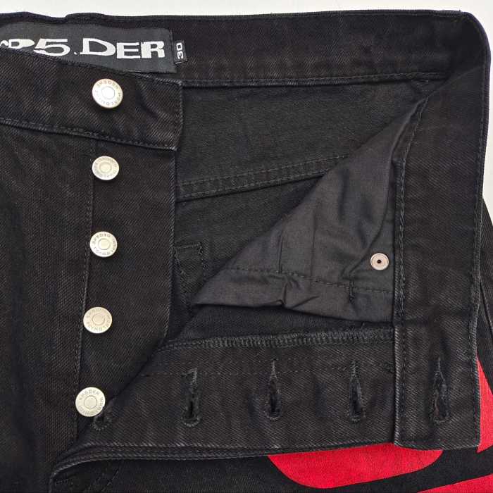 [Big & Tall for weights up to 220 lbs]1:1 quality version Red Letter Print Washed Distressed Jeans 28694085