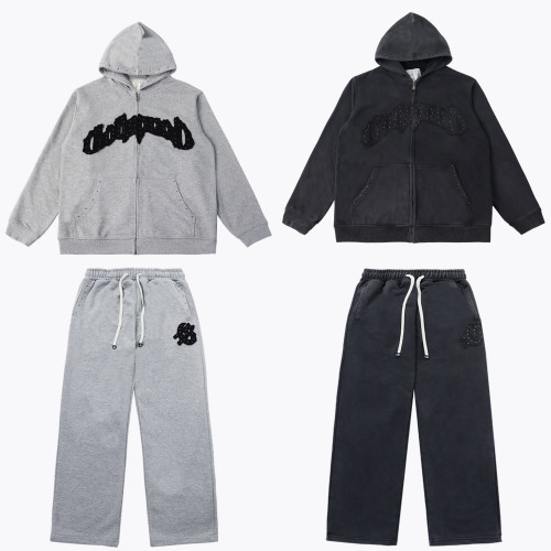 [Buy One Get One Free]Beaded Embroidered Letter Hoodie & Pants Set 2 colors 28693925