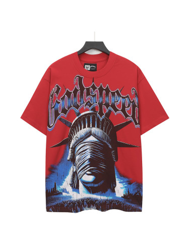 [Buy Two Get One Free]Masked Statue of Liberty Print Washed Version Tee 3 colors 28694019