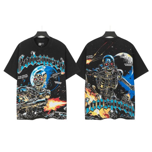 [Buy Two Get One Free]Metal skull firing print Washed Version Tee 2 colors 28694010