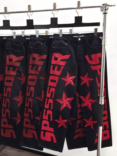 [Big & Tall for weights up to 220 lbs]1:1 quality version Red Letter Print Washed Distressed Jeans 28694085