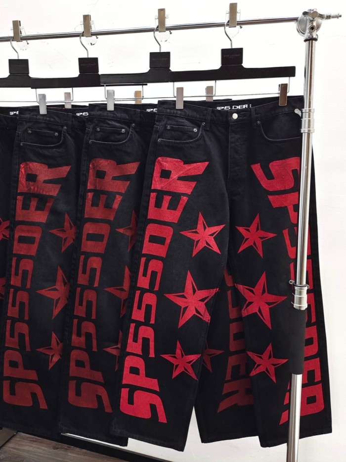 [Big & Tall for weights up to 220 lbs]1:1 quality version Red Letter Print Washed Distressed Jeans 28694085