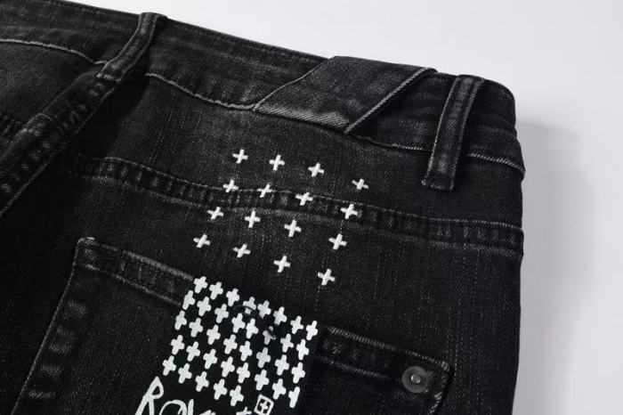1:1 quality version Hollowed-out embroidered logo ripped jeans 28694083