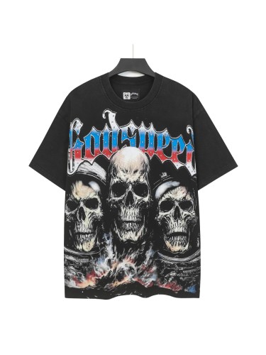 [Buy Two Get One Free]Skeleton World Tour Print Washed Version Tee 2 colors 28696496