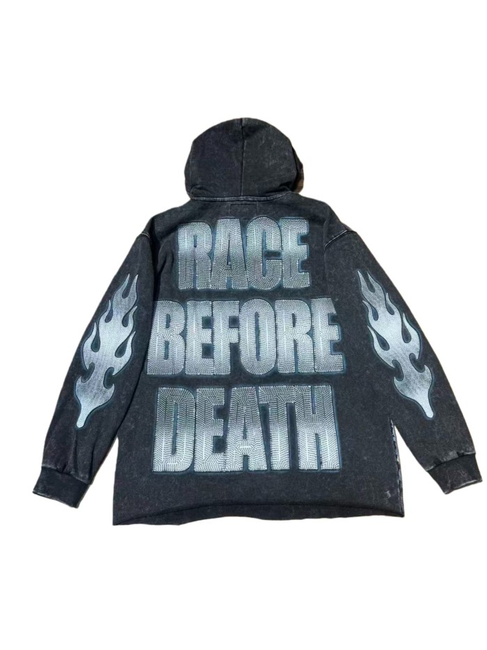 Skeleton Black Knight Print Washed Hoodie 28696540