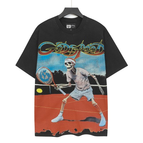 [Buy Two Get One Free]Skeleton Tennis Player Print Washed Version Tee 2 colors 28696497