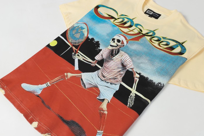 Skeleton Tennis Player Print Washed Version Tee 2 colors 28696497