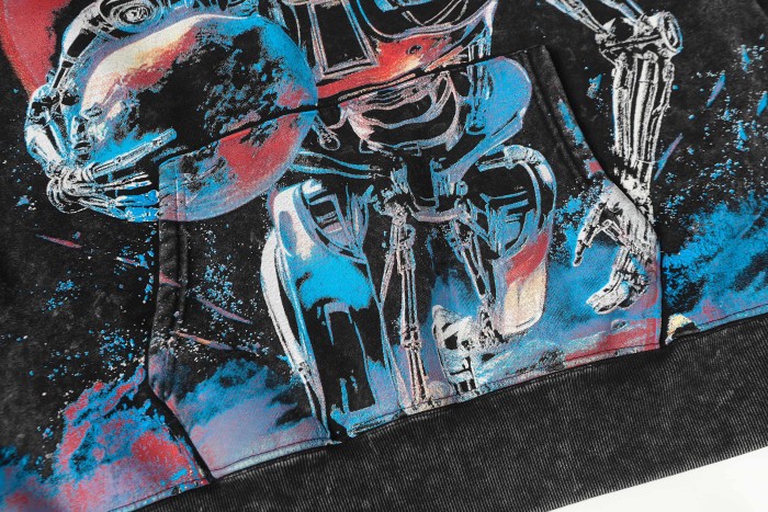 Skeleton Robot Print Washed Hoodie 2 colors 28696536