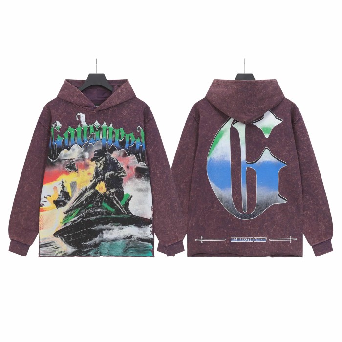Dusk Skeleton Rowing Boat Print Washed Hoodie 28696541