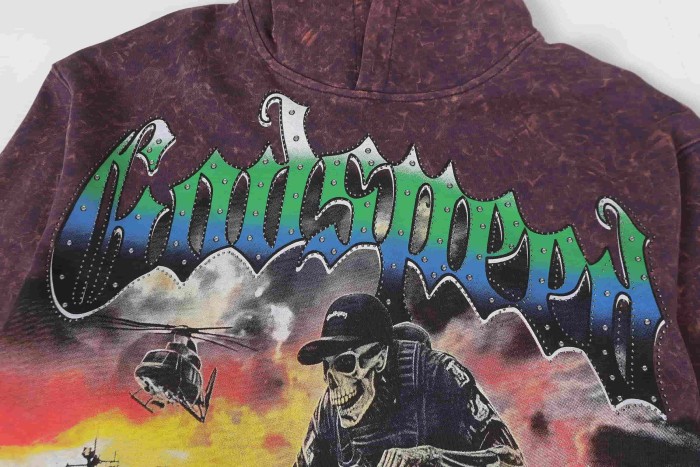 Dusk Skeleton Rowing Boat Print Washed Hoodie 28696541