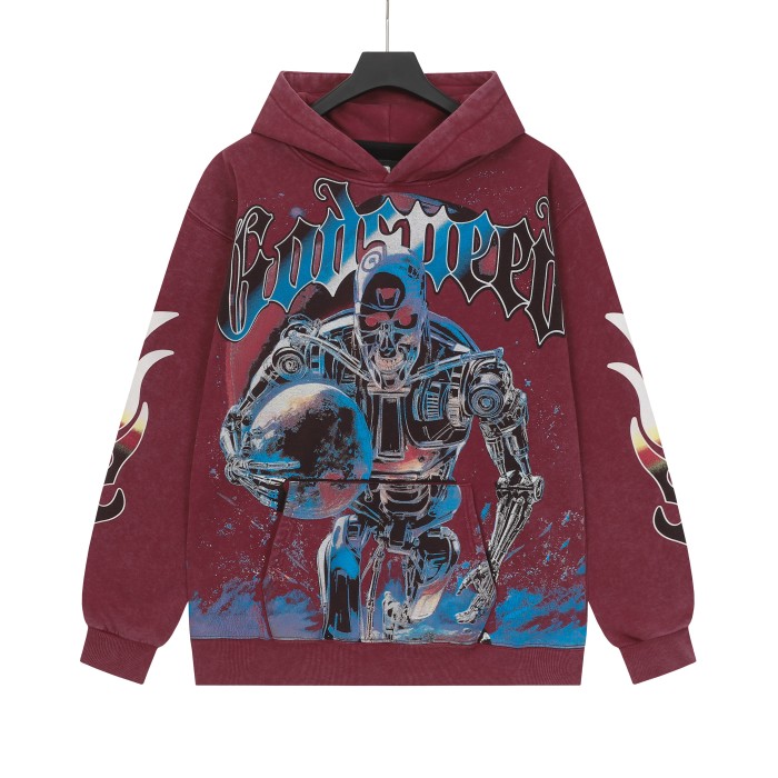 Skeleton Robot Print Washed Hoodie 2 colors 28696536
