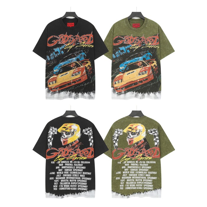 Skeleton Racing Print Washed Version Tee 2 colors 28696498