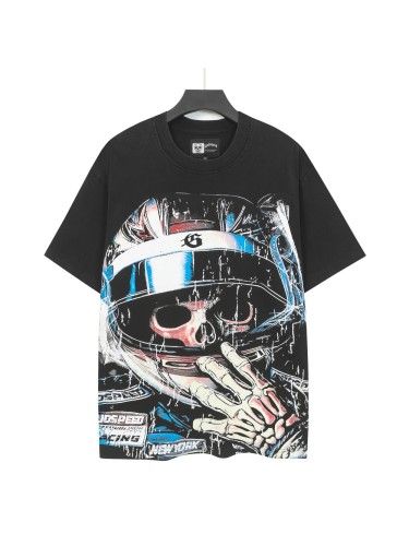 [Buy Two Get One Free]Skeleton Racer Trophy Print Washed Version Tee 2 colors 28696499