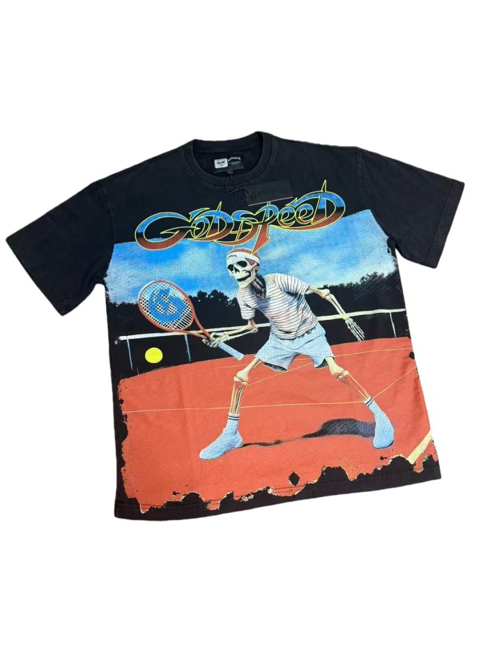 Skeleton Tennis Player Print Washed Version Tee 2 colors 28696497