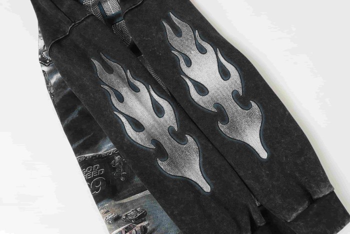 Skeleton Black Knight Print Washed Hoodie 28696540