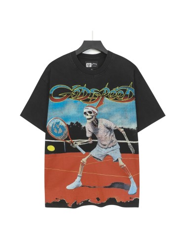 [Buy Two Get One Free]Skeleton Tennis Player Print Washed Version Tee 2 colors 28696497