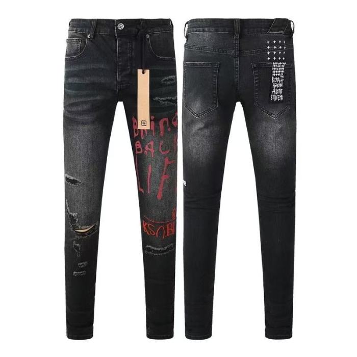 1:1 quality version Red Letter Embroidery Hole Jeans 28700618
