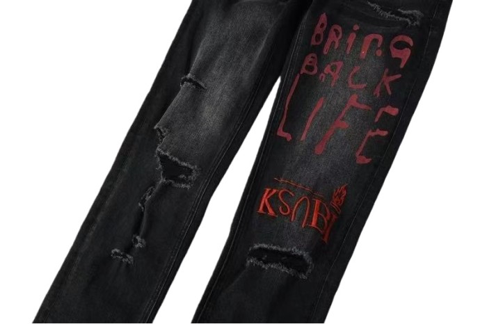 1:1 quality version Red Letter Embroidery Hole Jeans 28700618