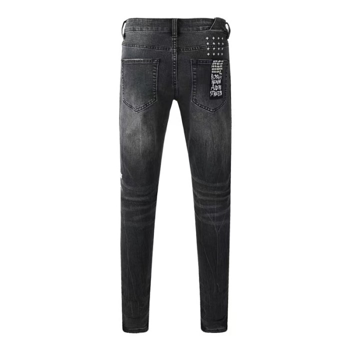 1:1 quality version Knee Logo Print Ripped Jeans 28700620