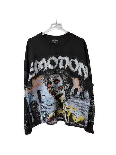 Rhinestone Letter Tombstone Zombie Print Long Sleeve T-Shirt 28700550