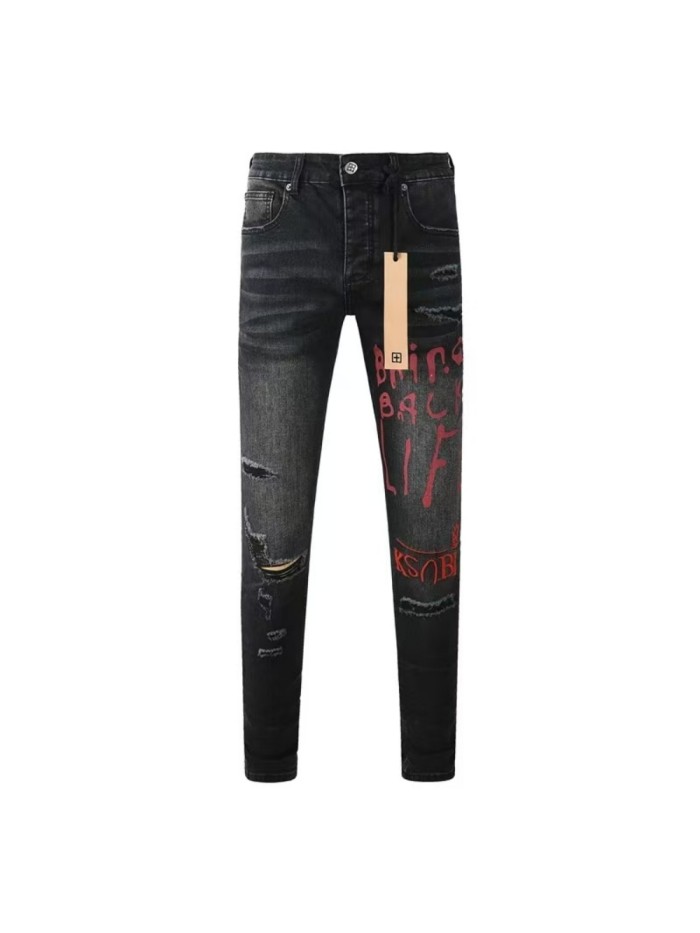 1:1 quality version Red Letter Embroidery Hole Jeans 28700618