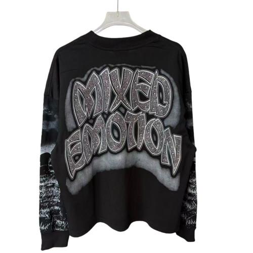Rhinestone Letter Tombstone Zombie Print Long Sleeve T-Shirt 28700550