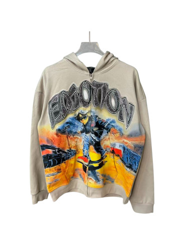 Rhinestone Skateboard Print Zipper Hoodie 28700560