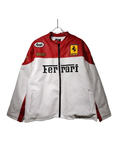 Red and White Zebra-striped Embroidered Leather Jacket 28702273